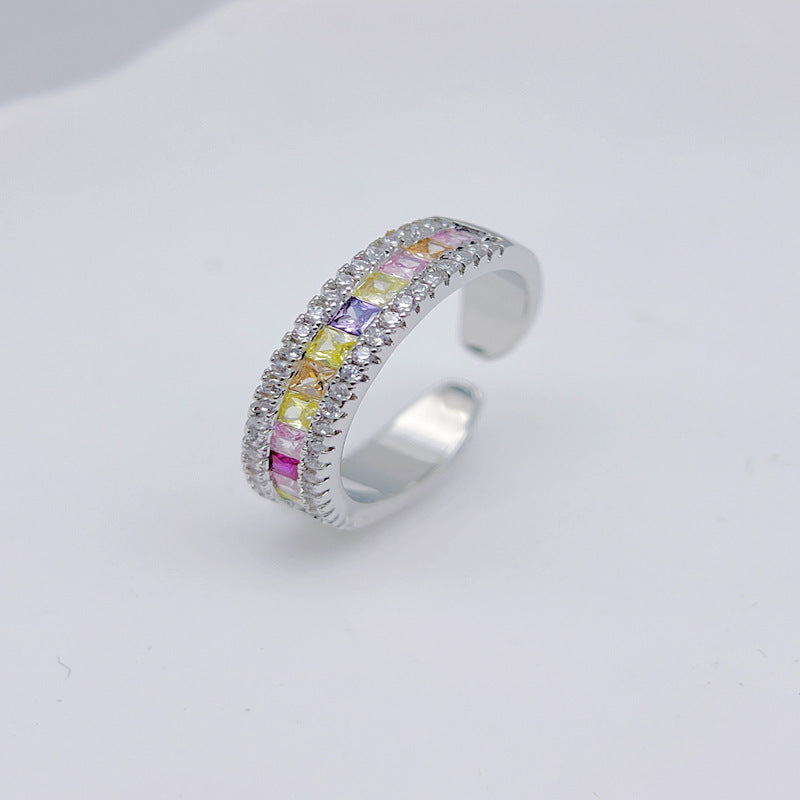 Wholesale Copper Plated 18K Micro-paved Rainbow Colored Zirconia Open Rings ACC-RS-YXY020