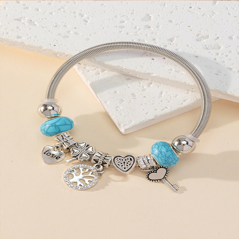 Wholesale Heart Shaped Rhinestone Stainless Steel Copper Alloy Beaded Bracelet ACC-BT-JingSY001