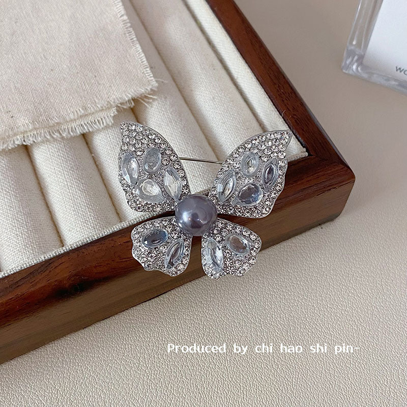 Wholesale Light Luxury Grey Butterfly Brooch