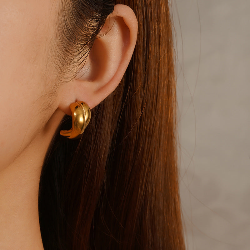 Wholesale Stainless steel earrings semicircular hollow earrings