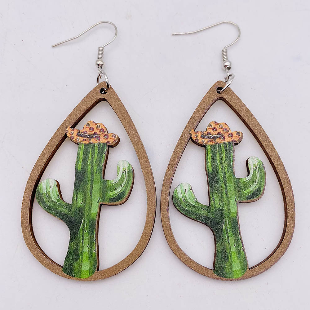 Wholesale Cactus Wooden Elk and Mushroom Earrings