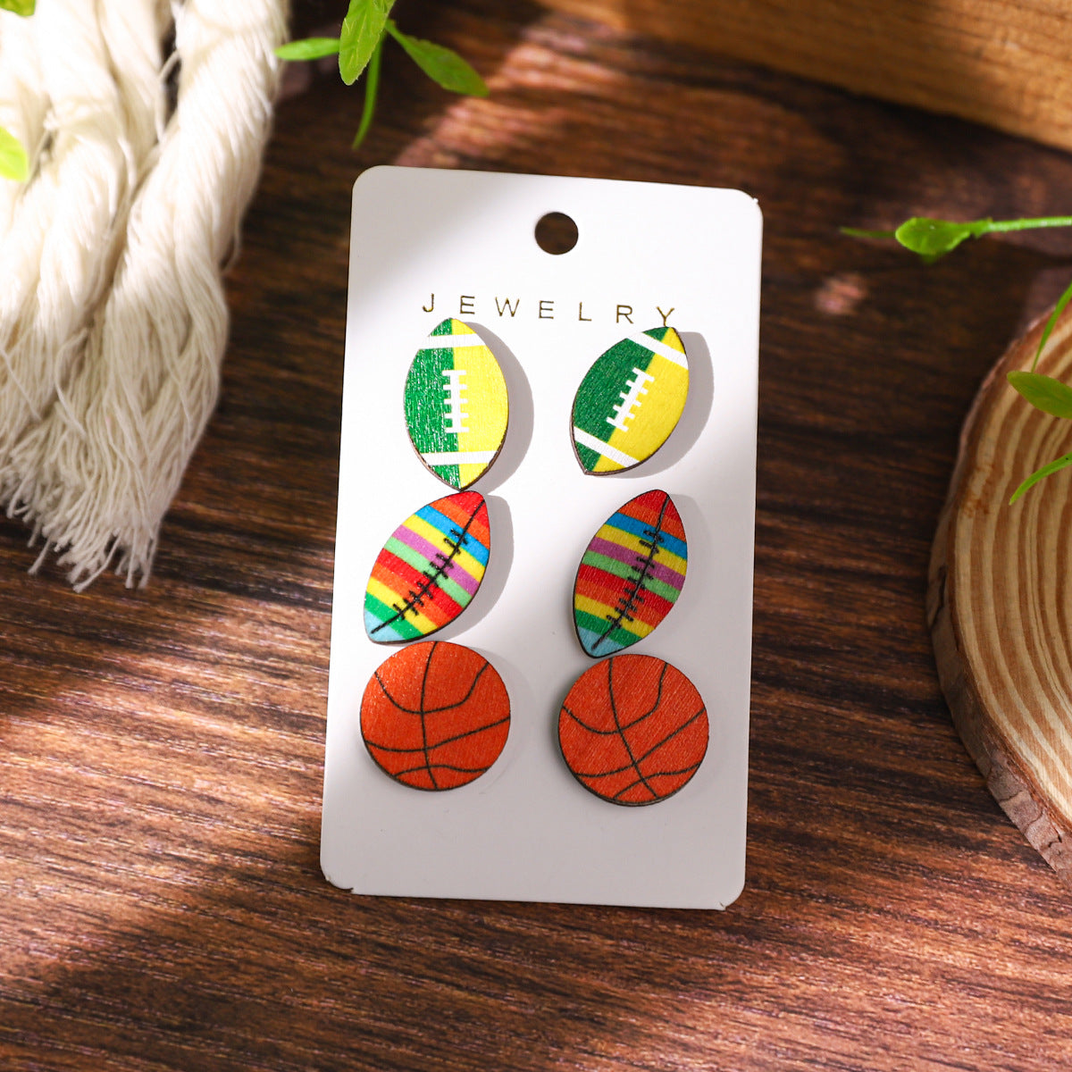 Wholesale Sports Series Baseball Wooden Earrings