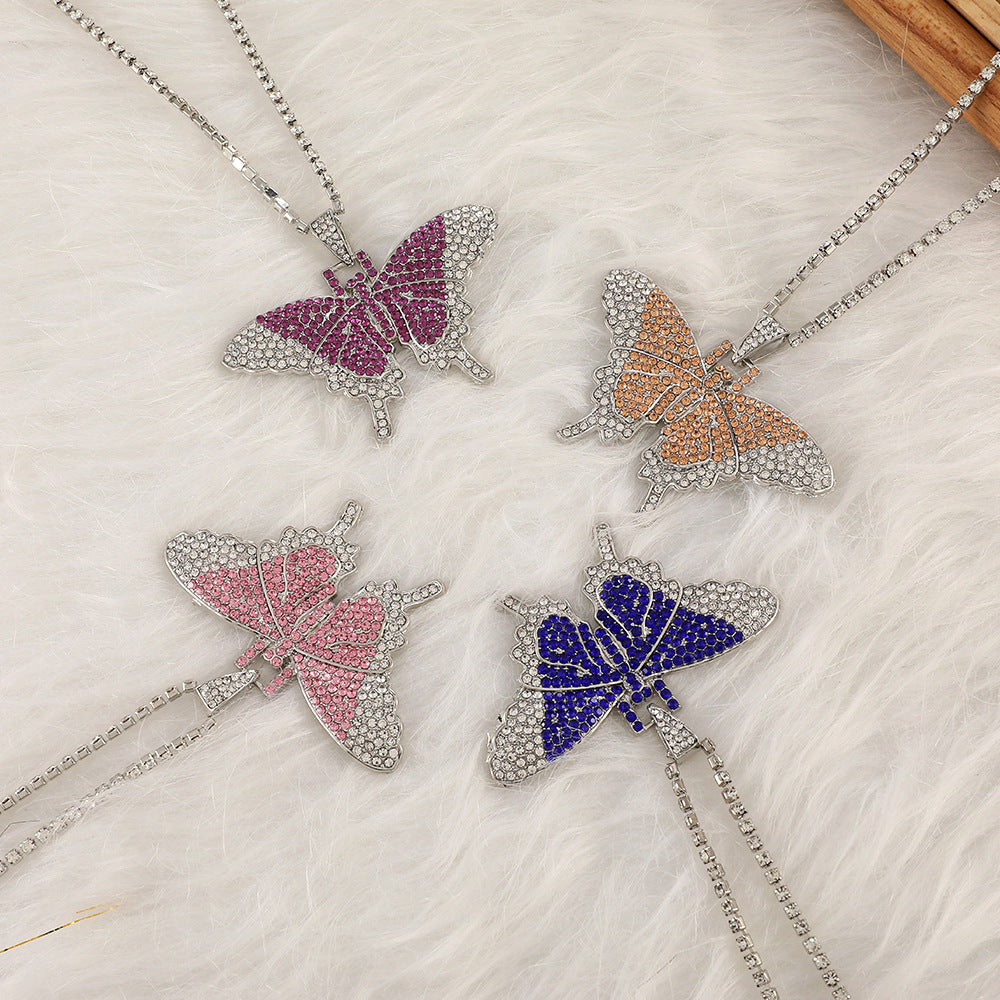 Wholesale Large Butterfly Diamond Hip-hop Alloy Necklace ACC-NE-HanQian003