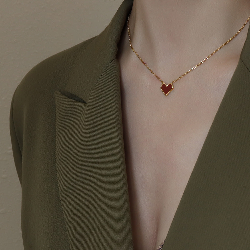 Wholesale French Style Love Heart Collarbone Chain Necklace,  18K Gold Plated Titanium Steel,  Fashion Jewelry Accessory