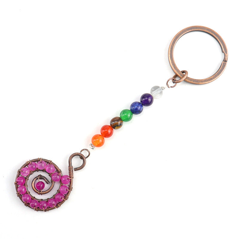 Wholesale Colorful Crystal Natural Stone Beads Spiral Keychain ACC-KC-HanX005