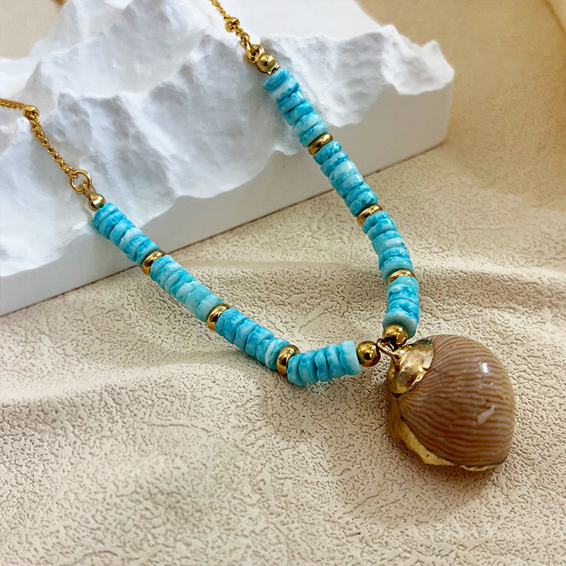 Wholesale Bohemian retro natural white shell niche design necklace