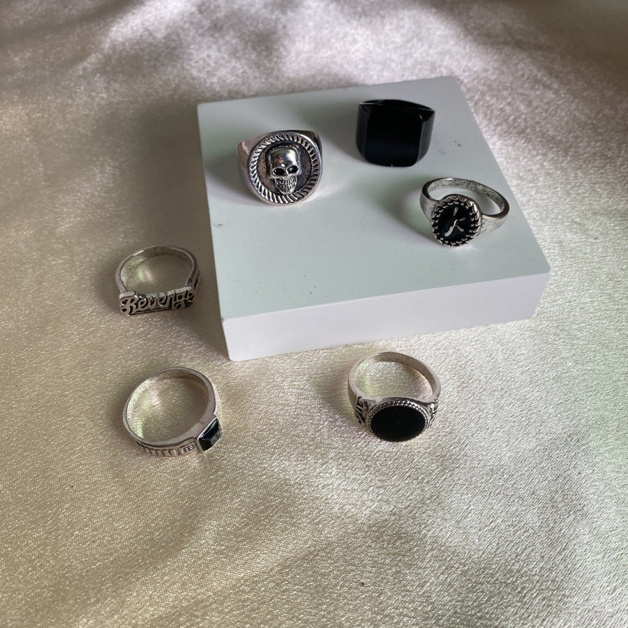 Wholesale  Black Personality Fashion Skull Letter Ring 6 Piece Set