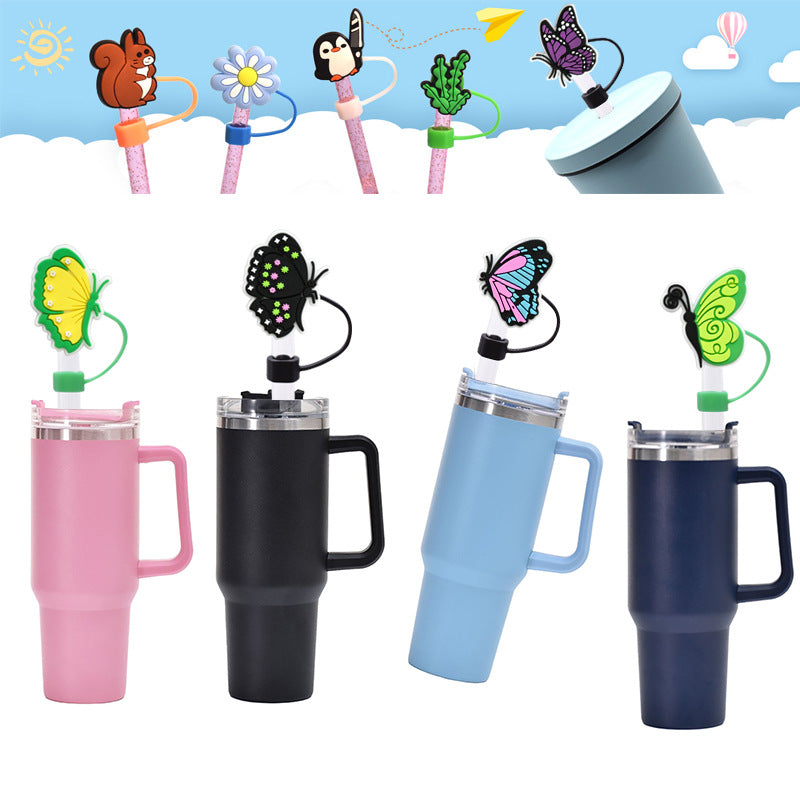 Wholesale Random 100pcs Butterfly Series 8/10mm PVC Soft Straw Tube Cap