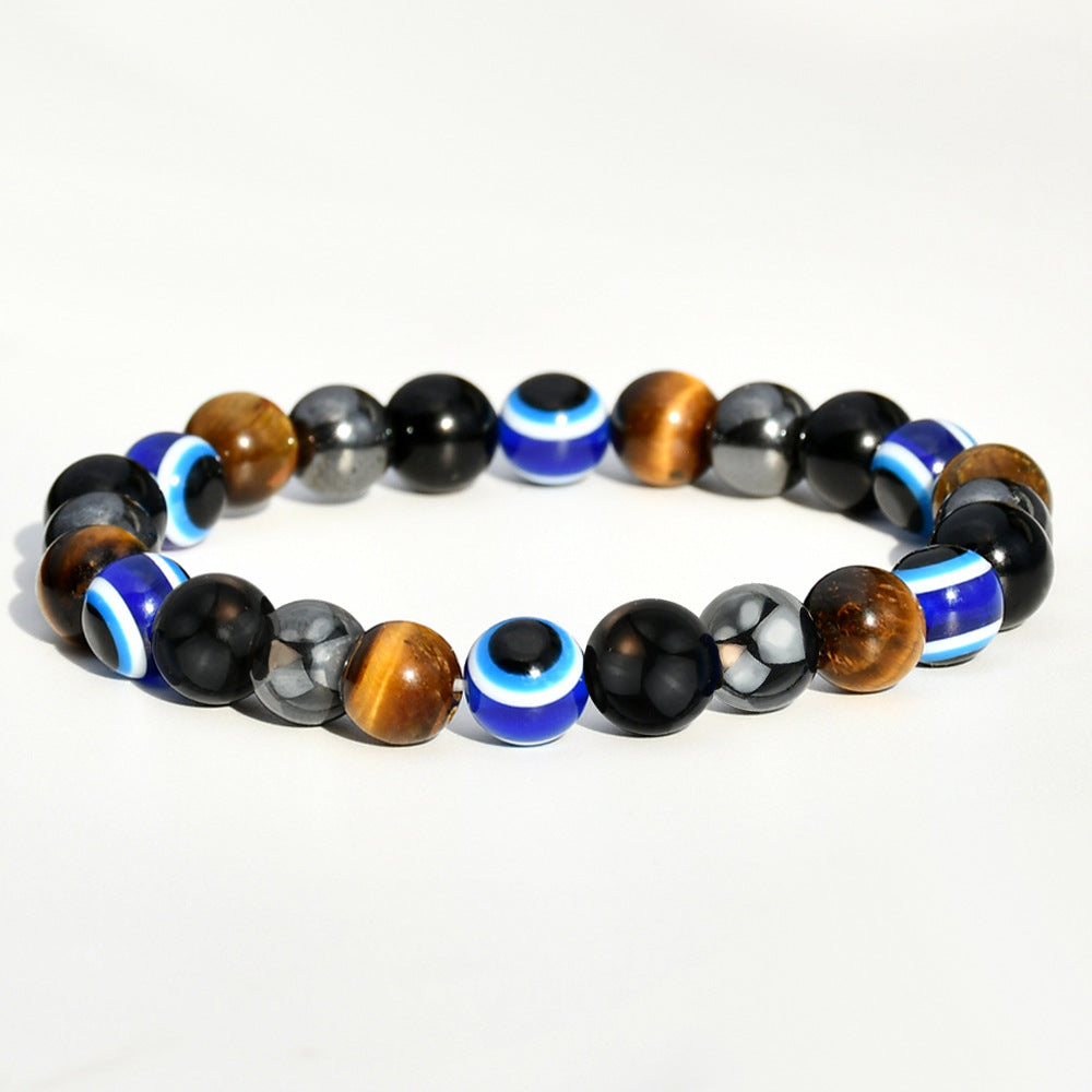 Wholesale Handmade Evil Eye Beaded Bracelet,  Black Stone Tiger Eye Unisex Bracelet,  Trendy Jewelry Accessory for Gift and Everyday Wear