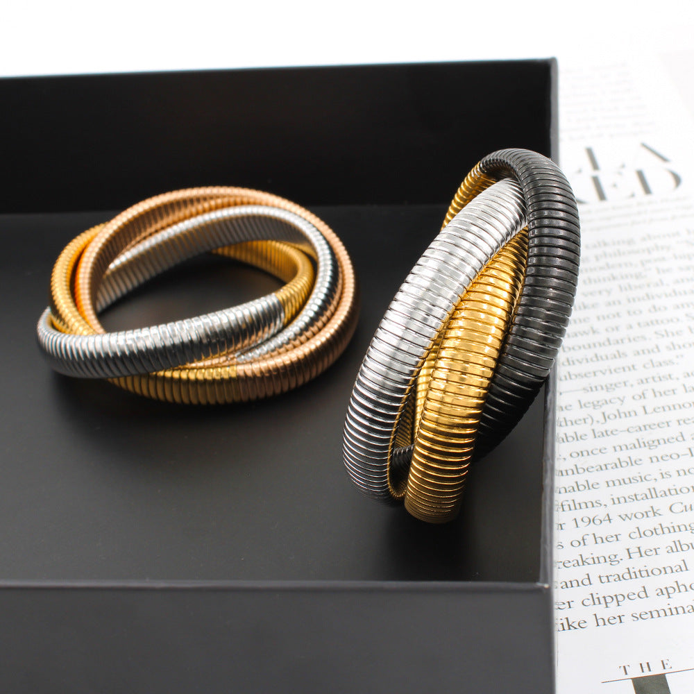 Wholesale Three-layer Elastic Bracelet Stainless Steel Bracelets 18K Gold Plated Bracelet ACC-BT-Yueshi001