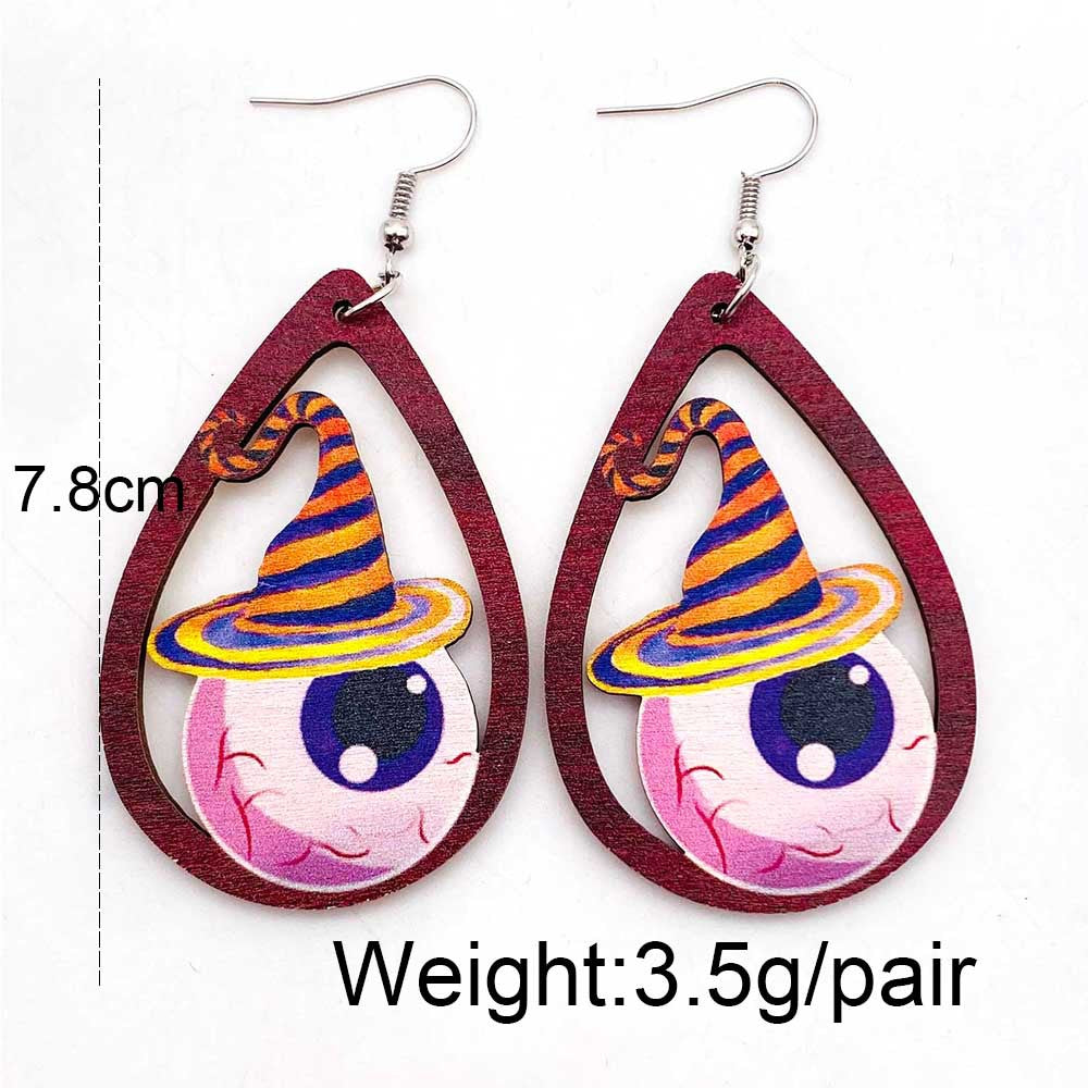 Wholesale  Halloween earrings horror ghost witch medicine jar printed wooden earrings