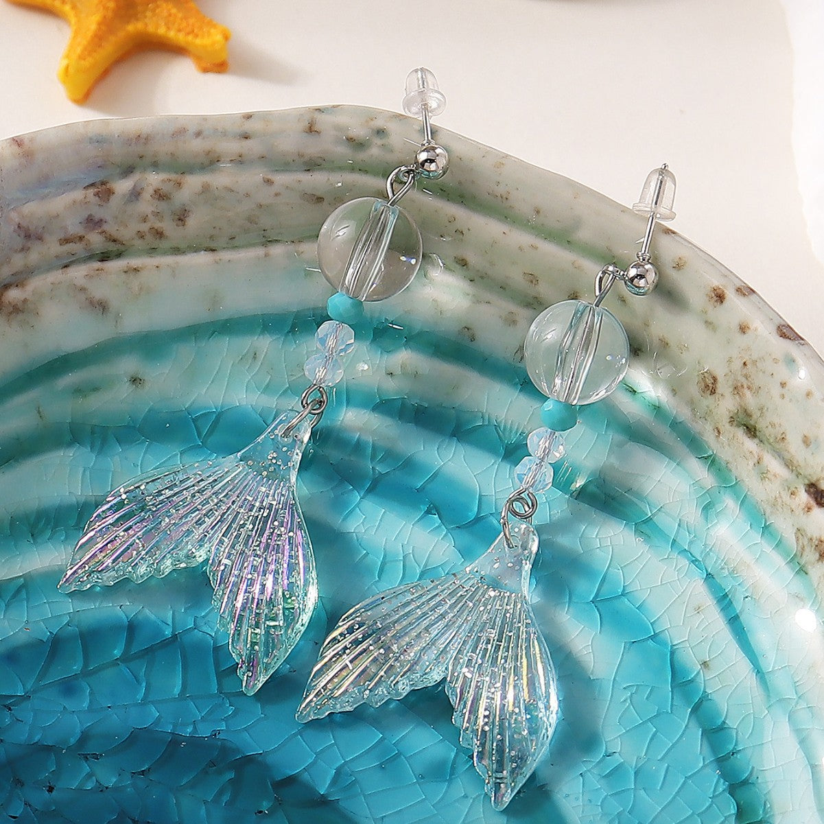 Wholesale Colorful fishtail millet beads rhinestone earrings