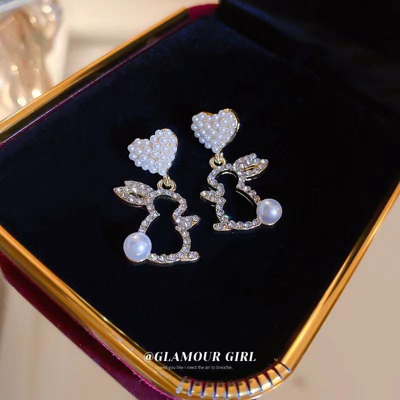 Wholesale Silver Needle Diamond Cute Bunny Easter Earrings