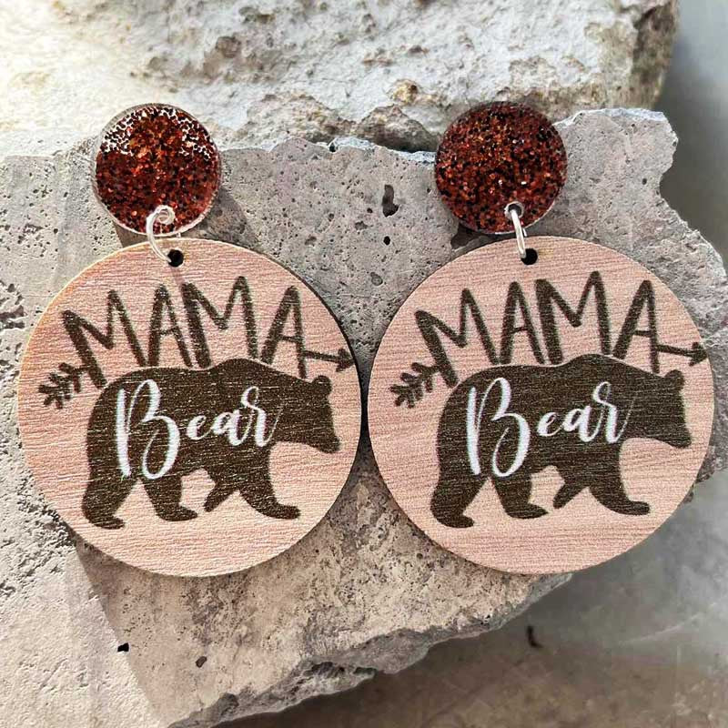 Wholesale 2pcs/ pack Wooden Mother' s Day Rainbow Mountain Bear Earrings