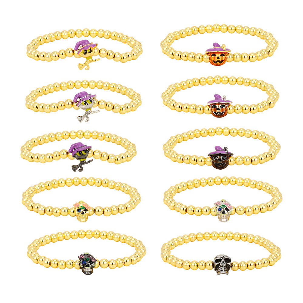 Wholesale  bracelet ins style personality skull electroplated copper beads solid gold beads bracelet