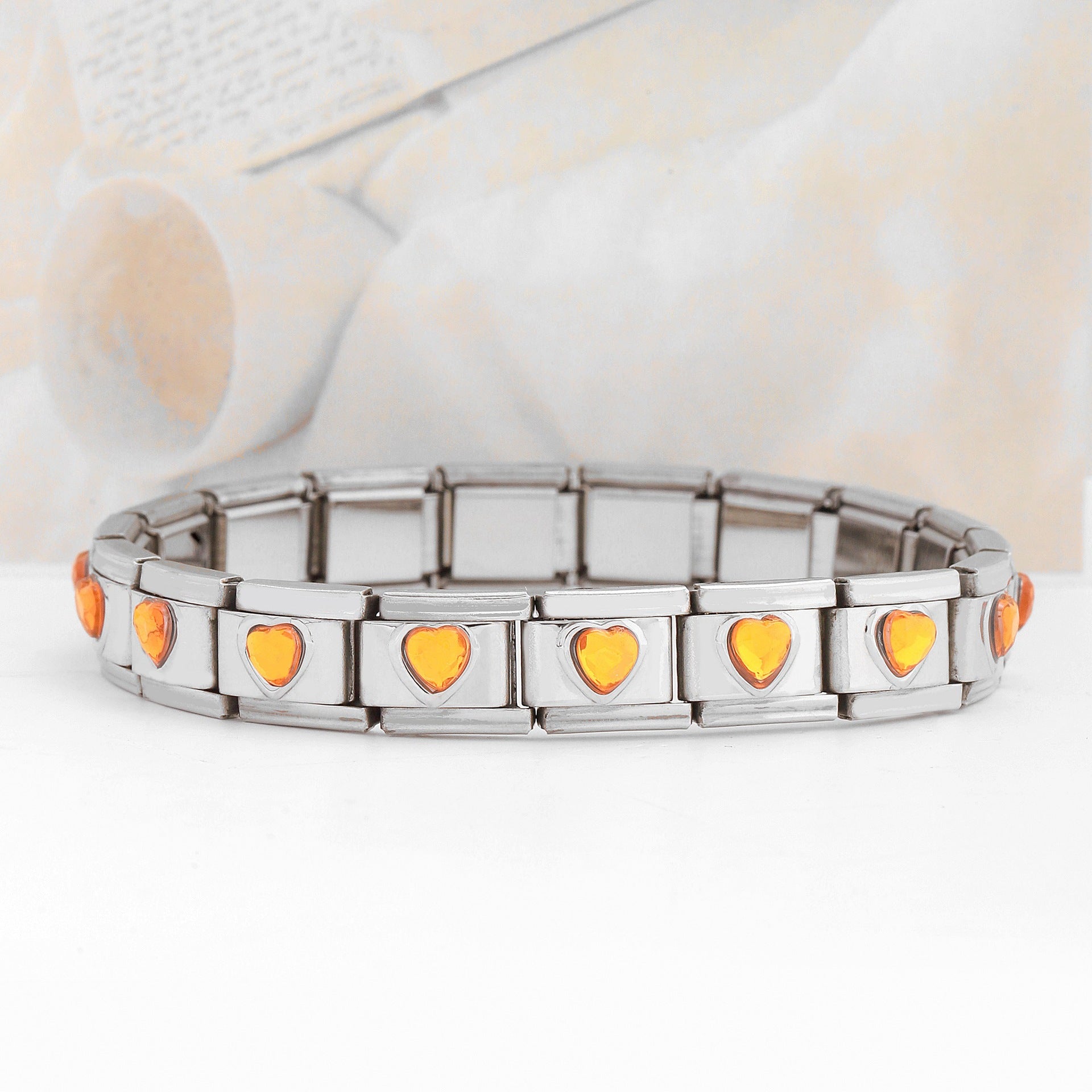 Wholesale Double Heart Gemstone Bracelet,  Stainless Steel Splicing Jewelry Accessory,  Chic Gift for Everyday Wear