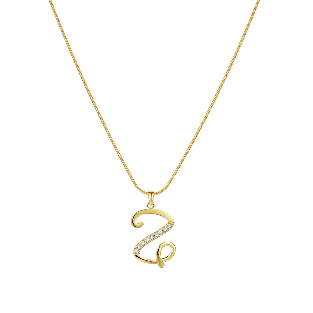 Wholesale 26 Letter Creative Simple Copper Zircon Snake Chain Gold Necklace