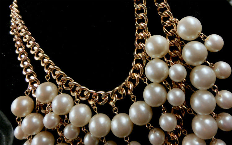 Wholesale pearl necklace female star same multi-layer Pearl tassel necklace