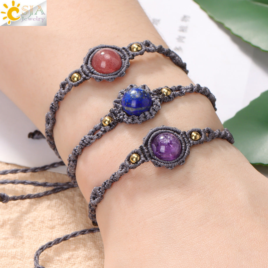 Wholesale Office Lady Style Amethyst Natural Crystal Bead Handmade Woven Adjustable Bracelet Jewelry Accessory