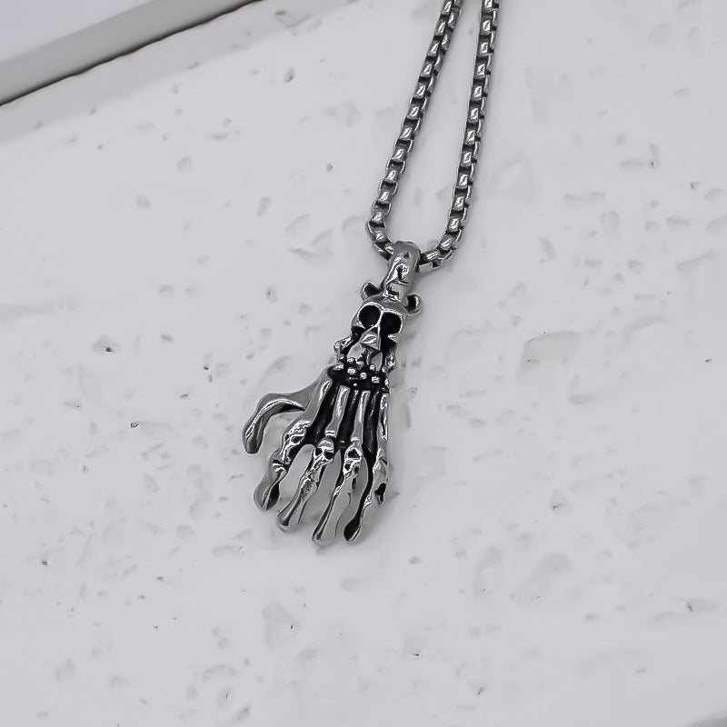 Wholesale Alloy retro skull hand bone pendant necklace