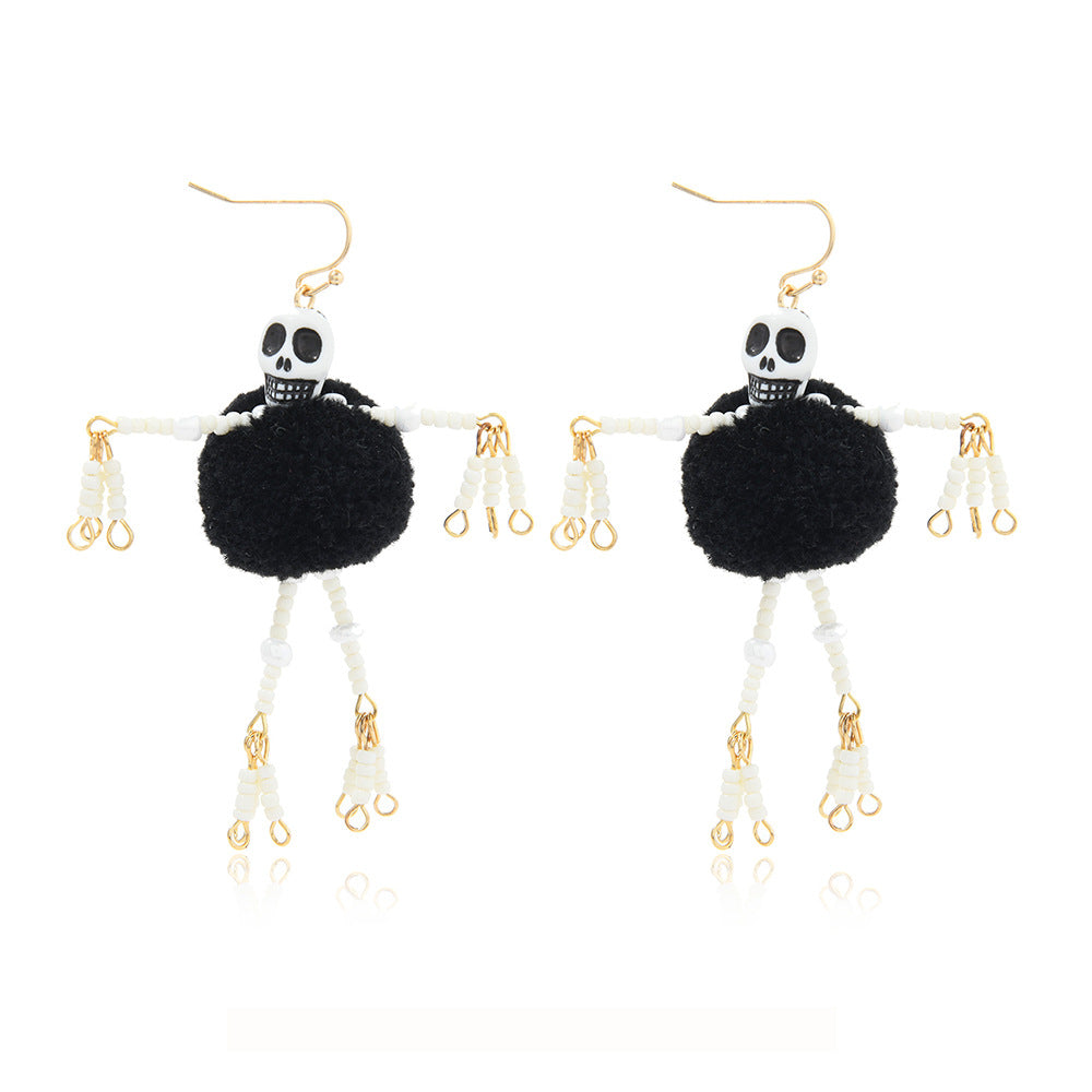 Wholesale Acrylic Skull Robot Dangle Earrings with Pom Poms Party Wear Jewelry Accessory