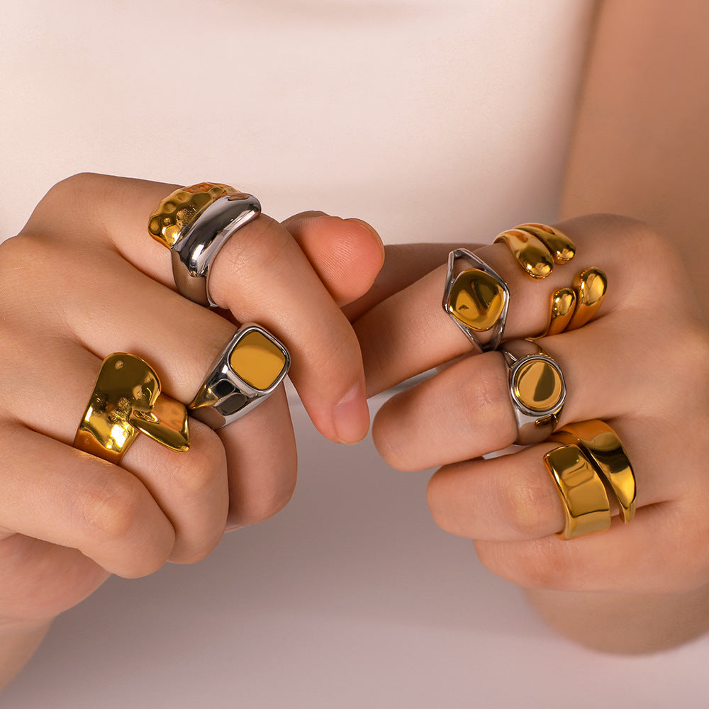 Wholesale Gold Steel Color Matching Cast Stainless Steel Plated 18k Gold Rings ACC-RS-XinY014