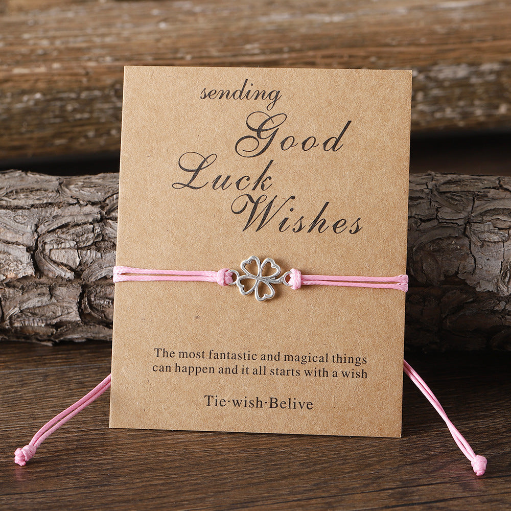 Wholesale Lucky Four Leaf Clover Card Braided Color Rope Adjustable Bracelet ACC-BT-zhiyu003