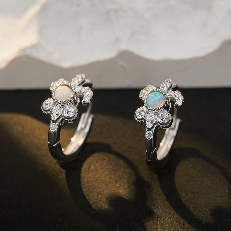 Wholesale Korean Style 925 Silver Blue Opal Flower Single Earring Trendy Fashion Jewelry Accessory For Women Boutique Resale Gift
