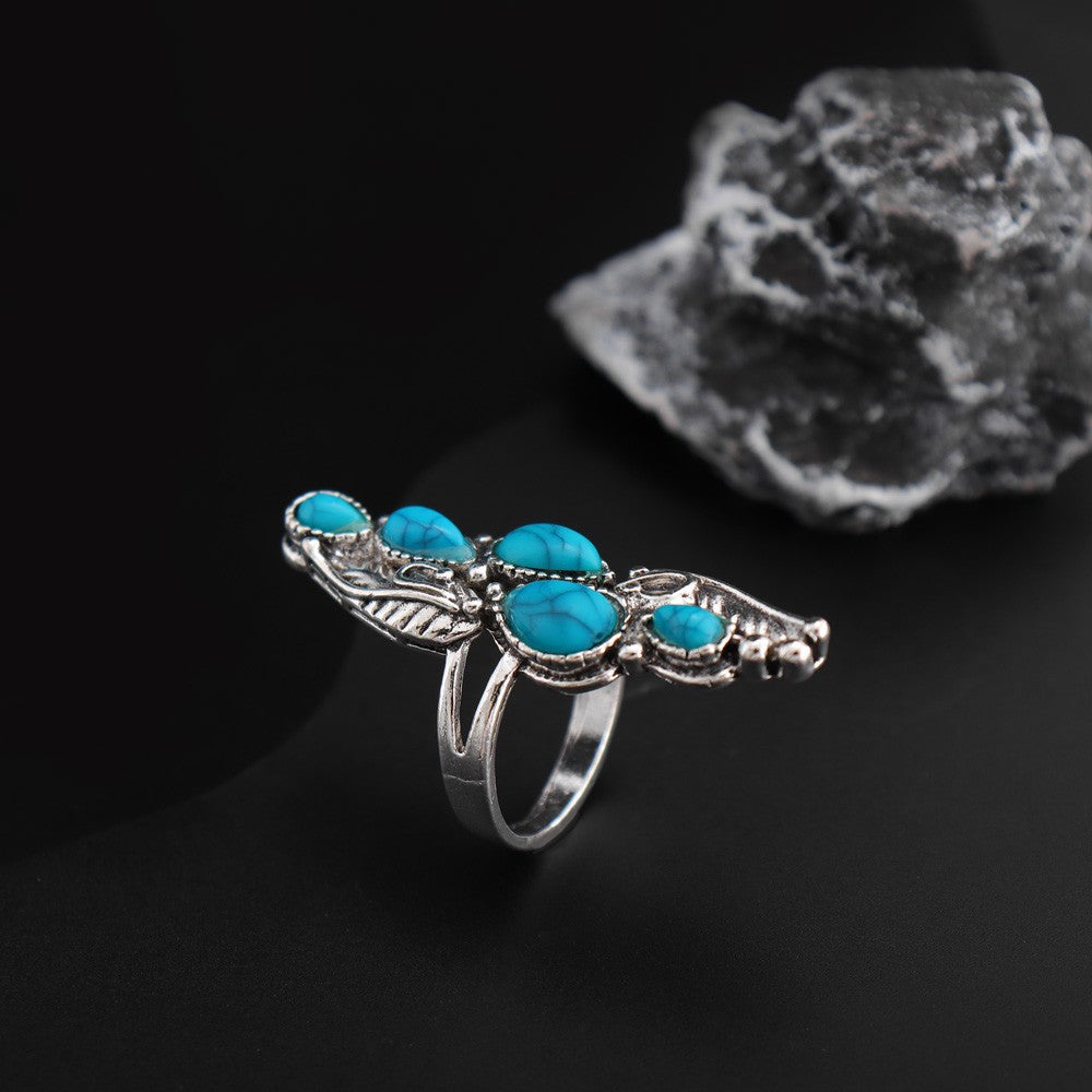Wholesale Bohemian Feather Drop Turquoise Ring Jewelry Accessory Boutique