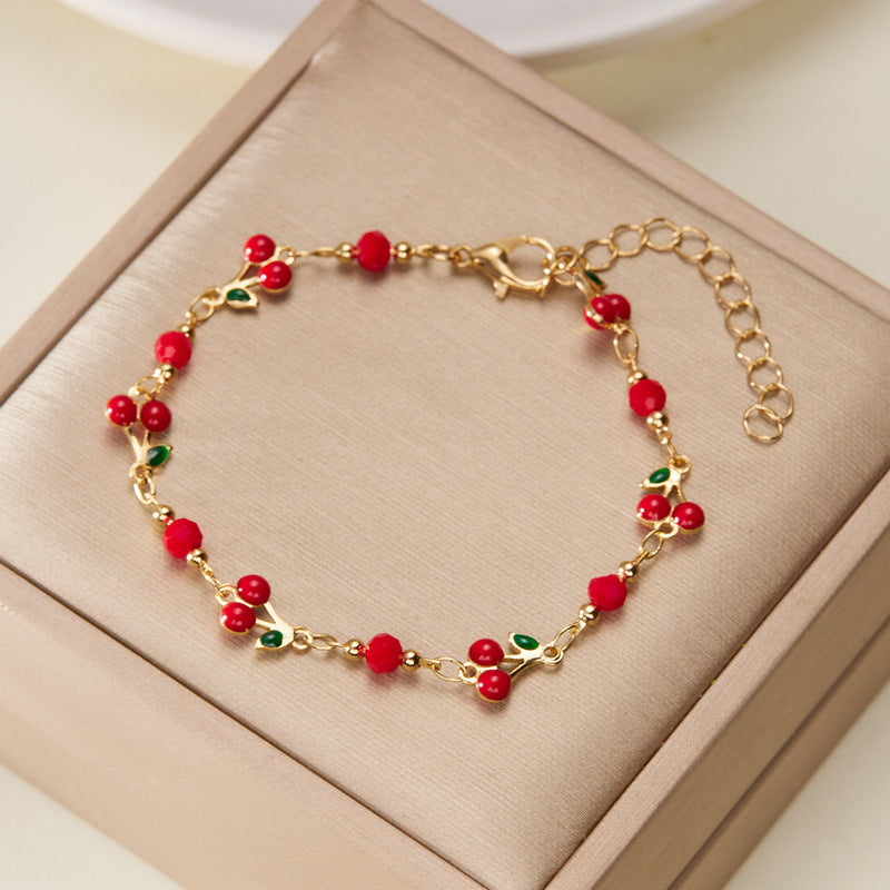 Wholesale Heart Eyes Cherry Rhinestone Bracelet Trendy Fashion Jewelry Accessory For Gift And Boutique Resale