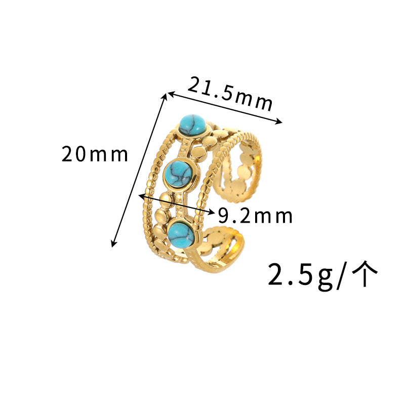 Wholesale Stainless Steel Vintage Turquoise Red Pine French Retro Ring Fashion Accessory
