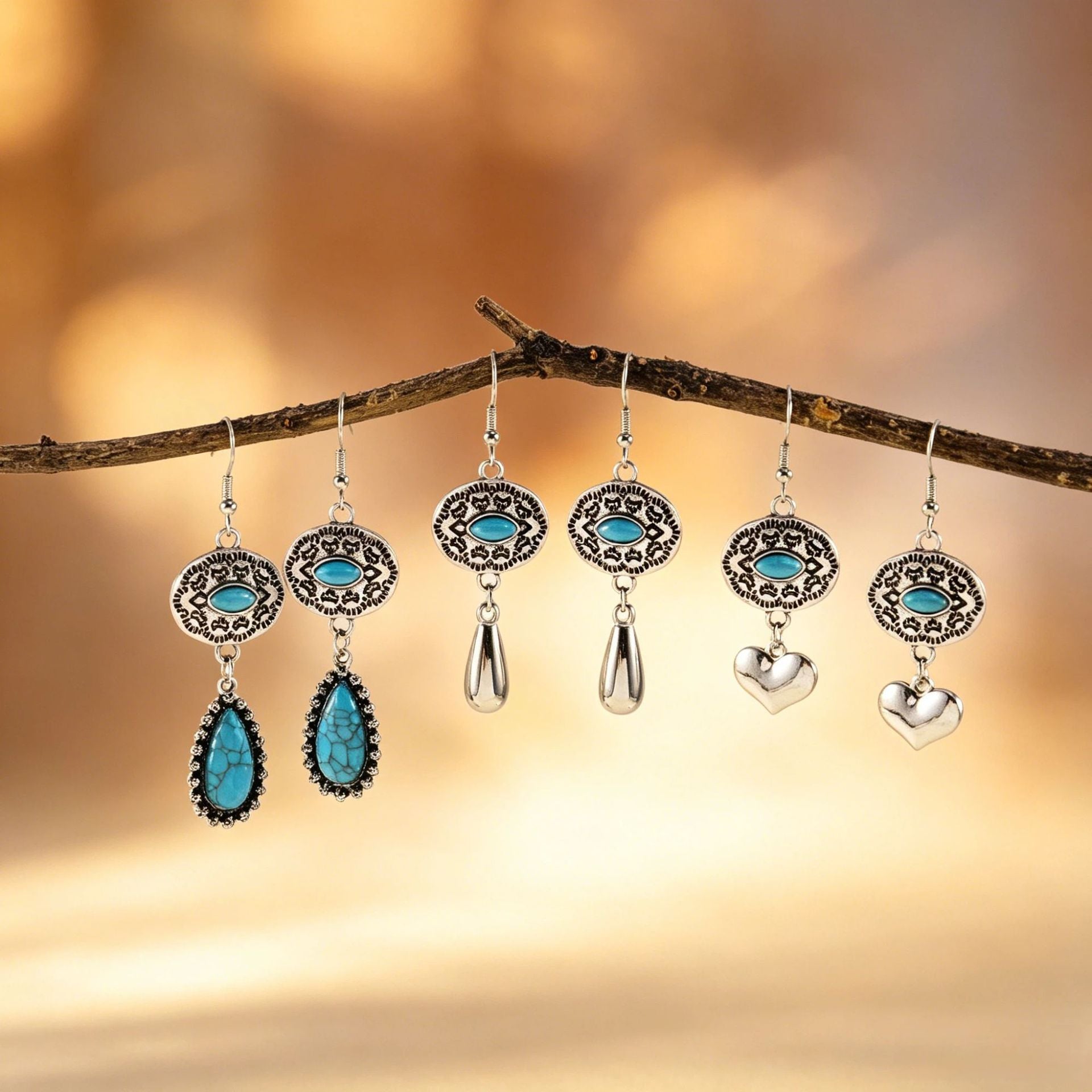 Wholesale Zinc Alloy Electroplated Bohemian Water Drop Earrings Turquoise Inlay Stylish Jewelry for Women