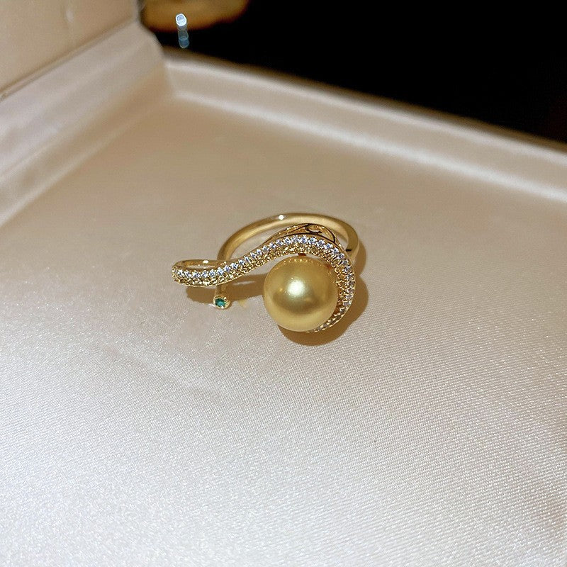 Wholesale Plated Fresh Water Pearl Zircon Butterfly Ring