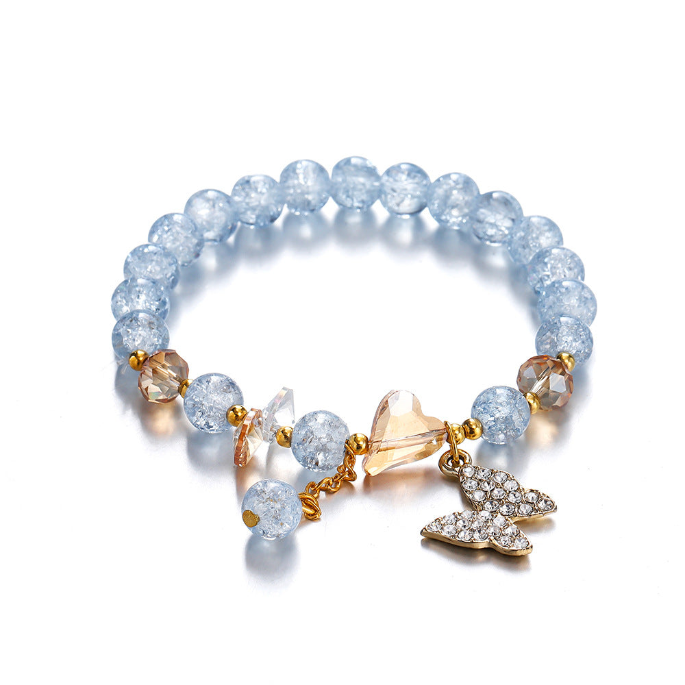 Wholesale Blue Butterfly Artificial Crystal Beaded Bracelet Chinese Style Chic Fashion Accessory Travel Souvenir Gift