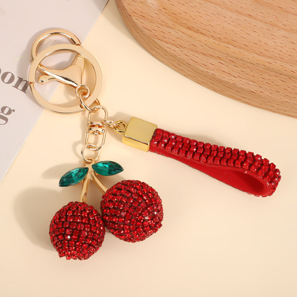 Wholesale Rhinestone Cherry Keychain Modern Minimalist Red Car Key Accessory And Bag Charm For Boutique Resale