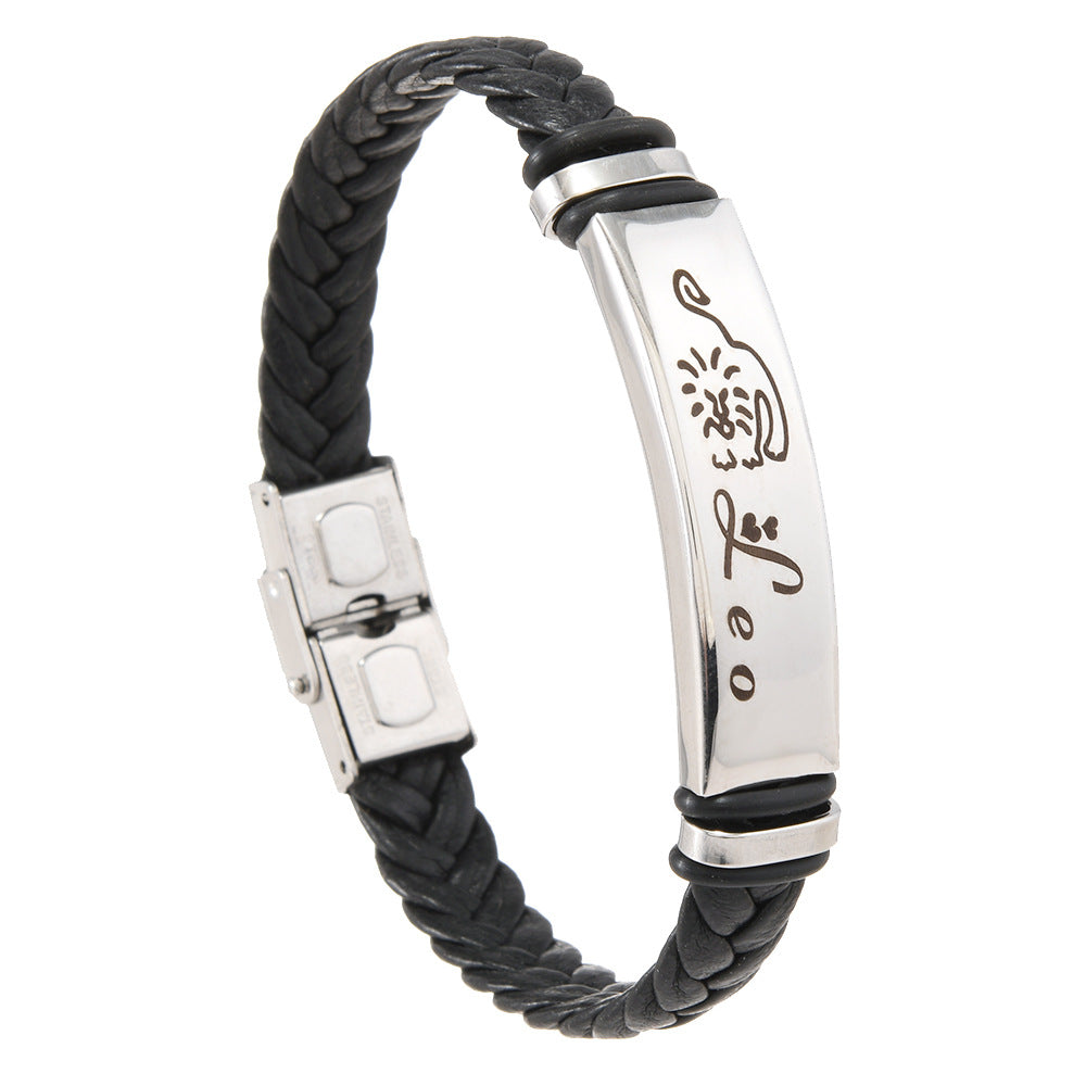 Wholesale  12 Constellation Bracelet Stainless Steel Leather Bracelet Jewelry