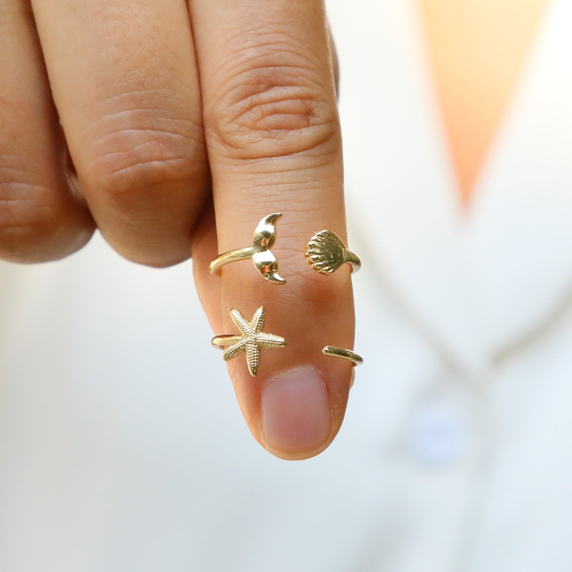 Wholesale Bohemian starfish shell fish adjustable open ring
