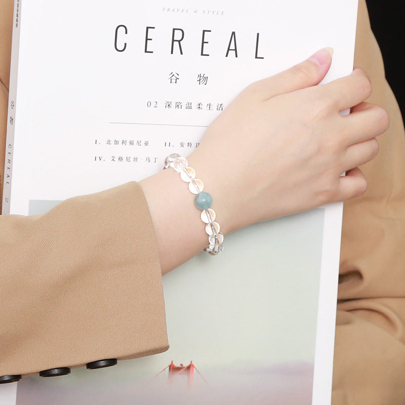 Wholesale Natural White Crystal Aquamarine Top Bead Bracelet