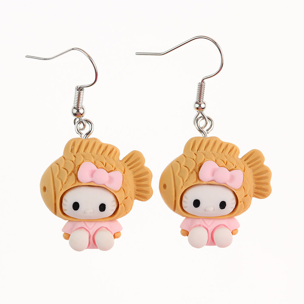 Wholesale Cute Cartoon Cat Taiyaki Earrings