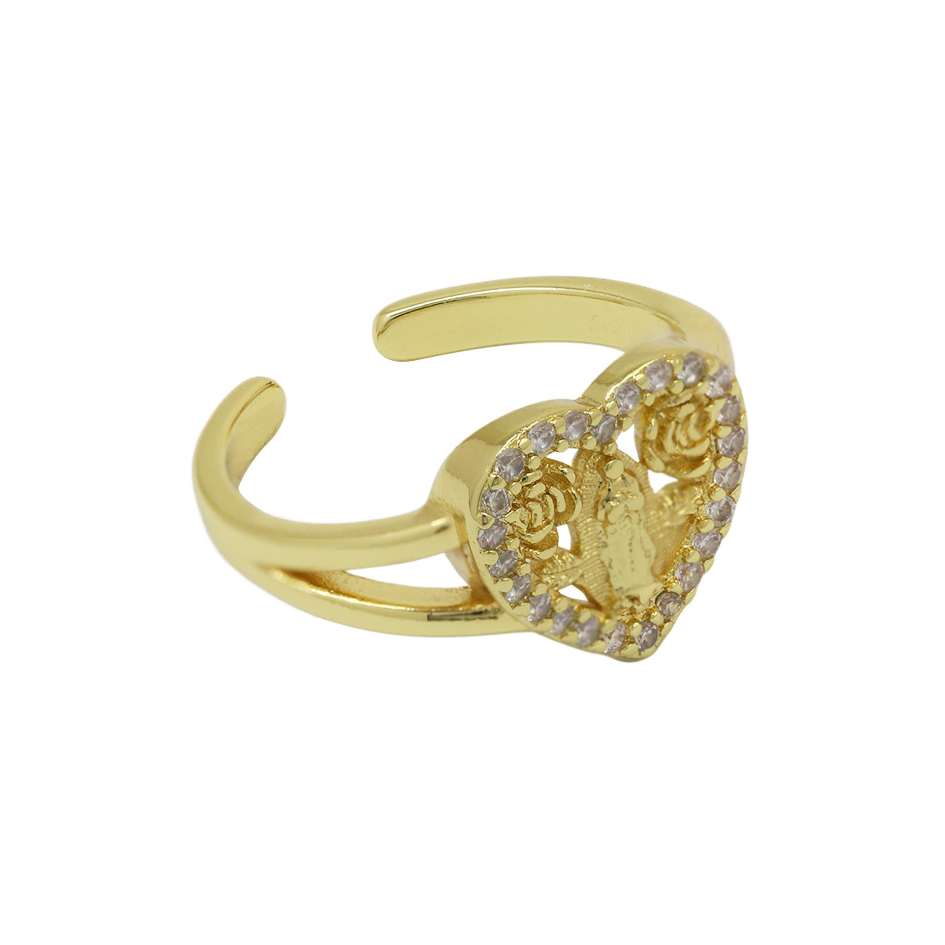 Wholesale TK trendy gold-plated bronze religious heart-shaped flower Virgin Mary open ring for ladies.
