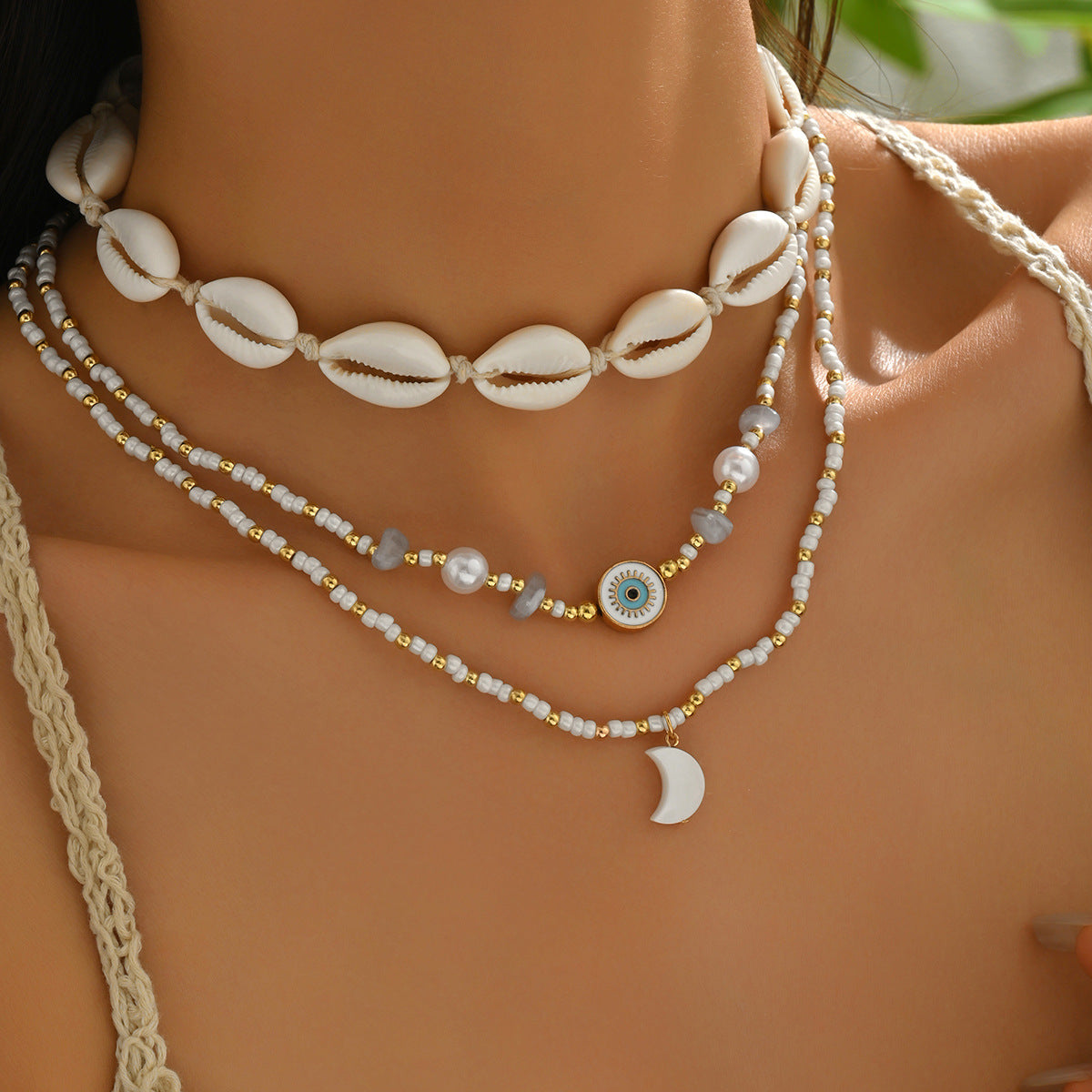 Wholesale Shell necklace light luxury rice bead jewelry necklace set