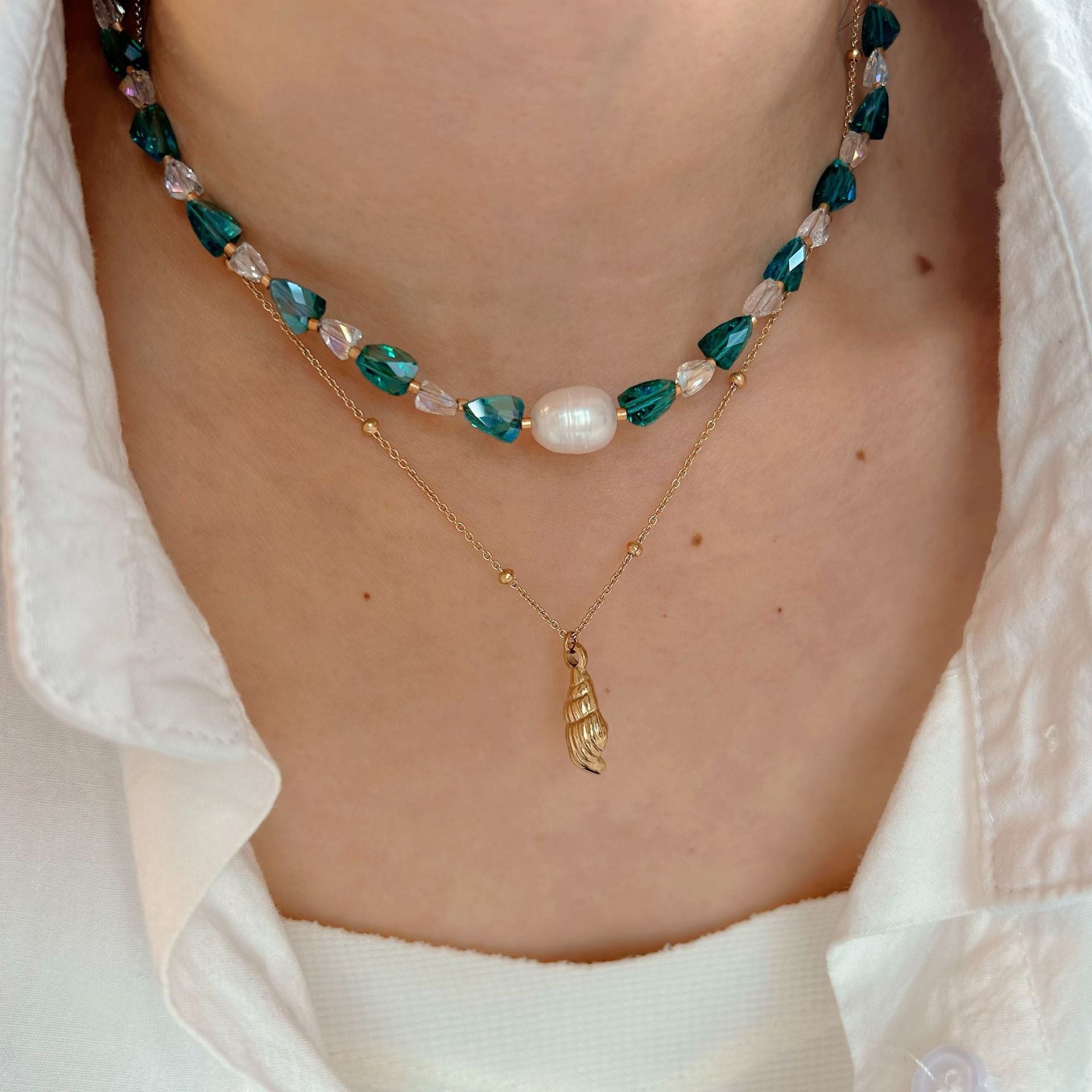 Wholesale Stainless steel natural crystal pearl element beaded necklace