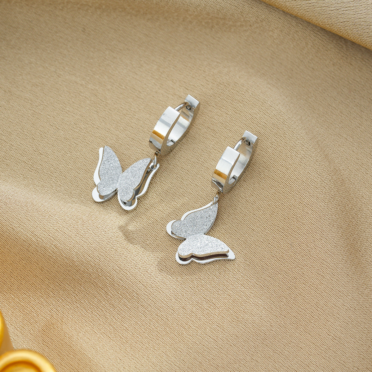 Wholesale Titanium Steel Frosted Butterfly Earrings Simple Korean Style Light Luxury Jewelry Accessory Gift