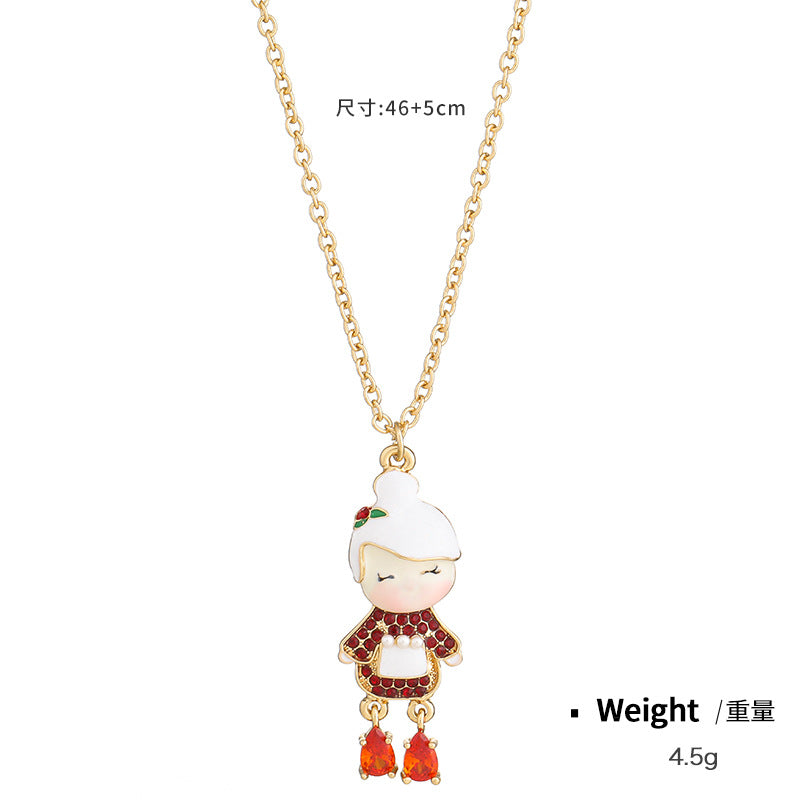 Wholesale Christmas Santa Claus Oil Drop Diamond Pendant Earrings Necklace Set ACC-NE-KJ006