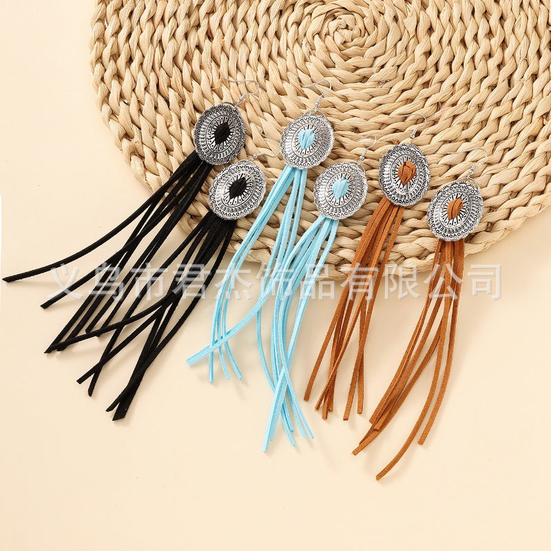 Wholesale Bohemian Long Leather Tassel Earrings ACC-ES-JunJie019