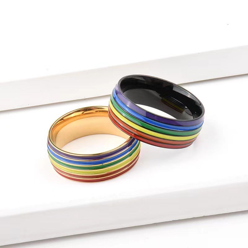 Wholesale Titanium steel non-allergic tail ring cute rainbow couple ring