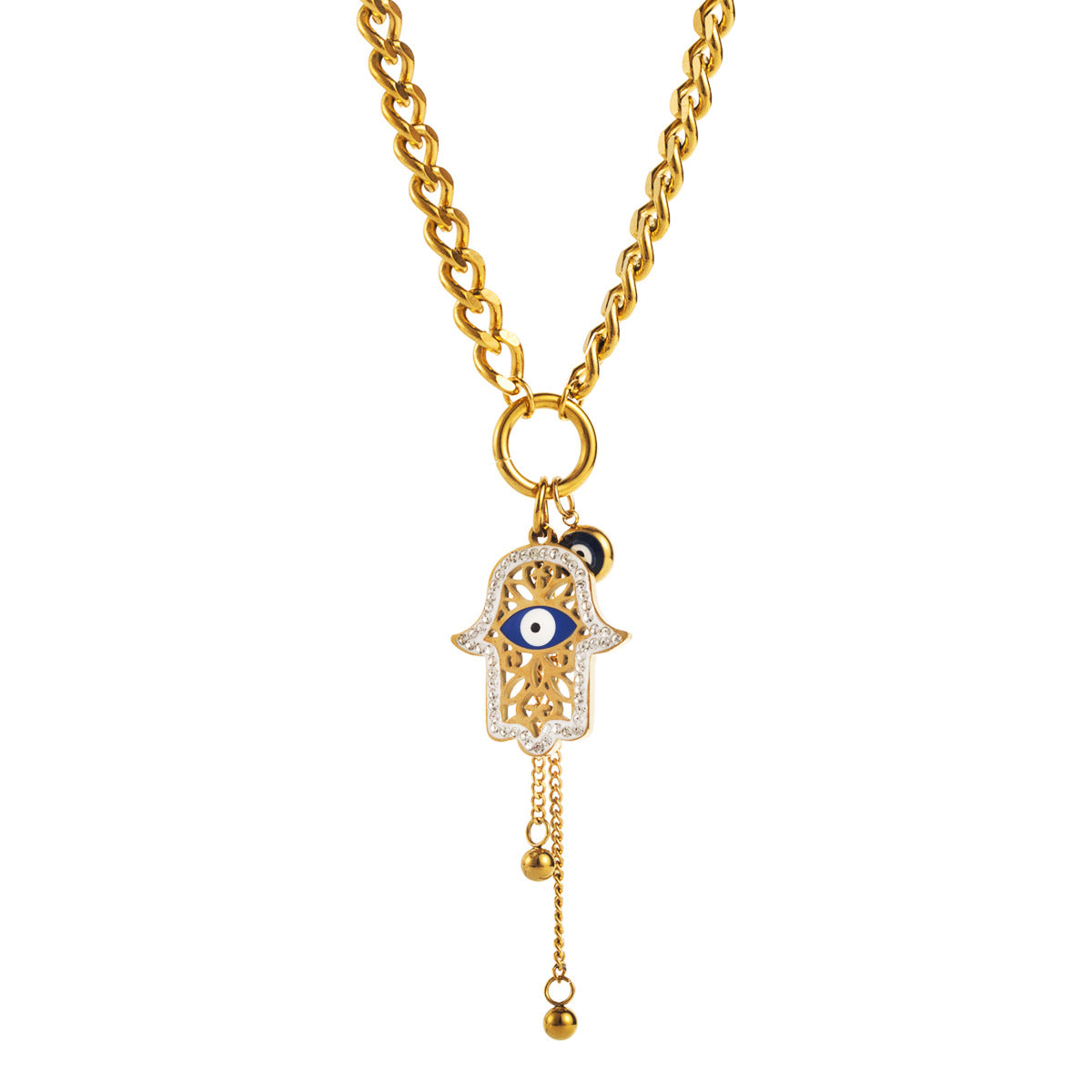 Wholesale Blue Eye Palm Tassel Stainless Steel Necklaces ACC-NE-XianDi011