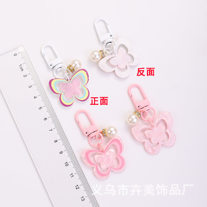 Wholesale Acrylic colorful hollow butterfly pearl pendant keychain