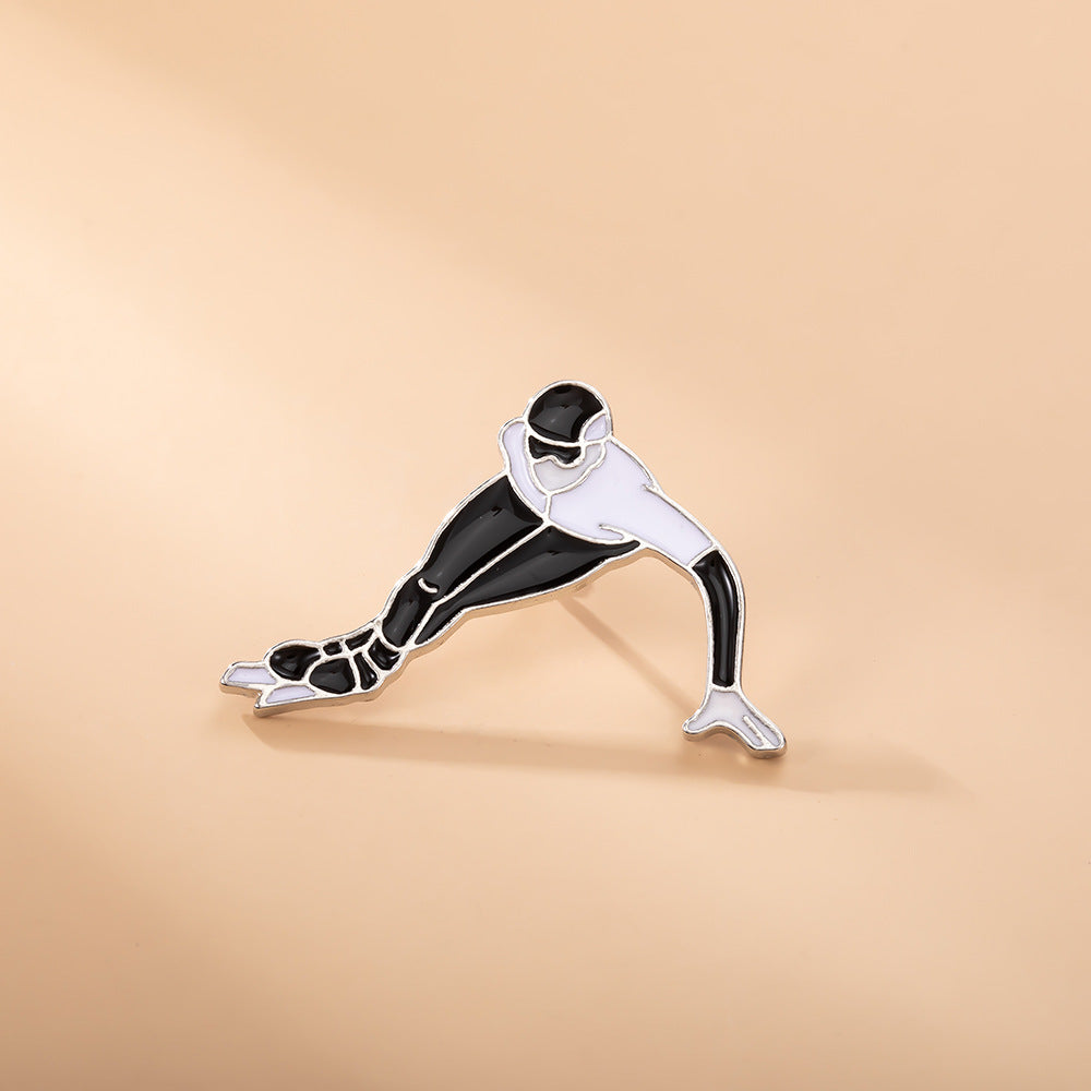 Wholesale Creative black-and-white athletes short track speed skating over the bend posture modeling alloy brooch