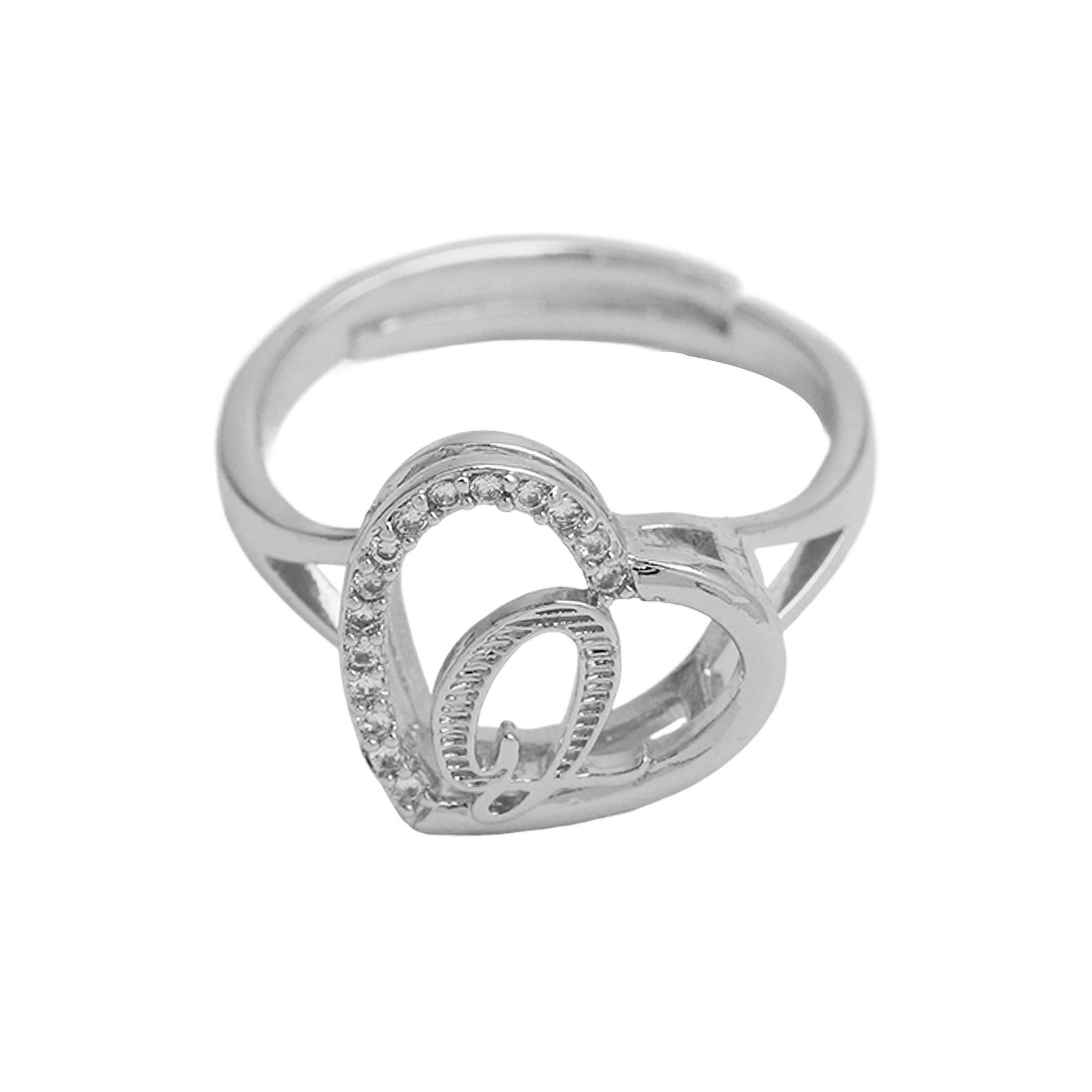 Wholesale  heart-shaped love texture hollow 26 grass English letters open heart ring